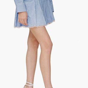 Avec Les Filles Blue and White Striped Skater Skirt